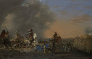 Cavalry Attack at Sunset by Jan Asselijn Oil Painting
