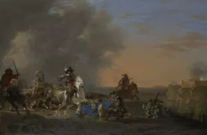 Cavalry Attack at Sunset by Jan Asselijn Oil Painting