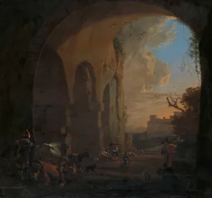Drovers with Cattle under an Arch of the Colosseum in Rome by Jan Asselijn Oil Painting