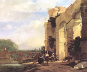 Italian Landscape with the Ruins of a Roman Bridge and Aqueduct Oil painting by Jan Asselijn