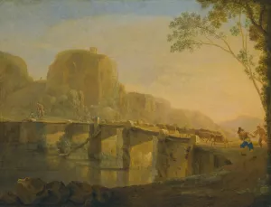 Landscape With Shepherds And Their Flock Crossing The Ponte Acquoria Near Tivoli by Jan Asselijn Oil Painting
