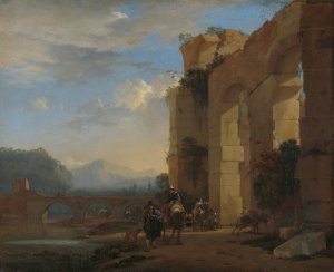 Muleteers beside an Italian Ruin by Jan Asselijn Oil Painting