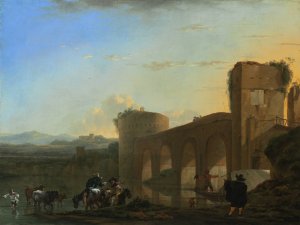 The Tiber River with the Ponte Molle at Sunset by Jan Asselijn Oil Painting