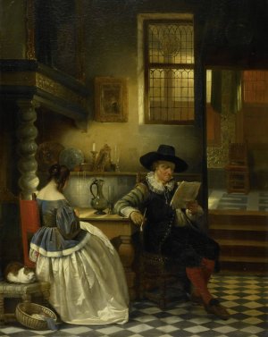 Seventeenth-century Interior by Jan August Hendrik Leys Oil Painting