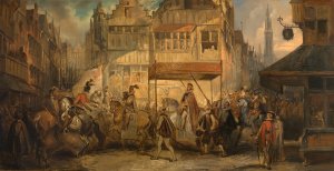 The Joyous Entry of the Duke of Anjou into Antwerp by Jan August Hendrik Leys Oil Painting