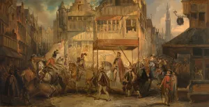 The Joyous Entry of the Duke of Anjou into Antwerp by Jan August Hendrik Leys Oil Painting