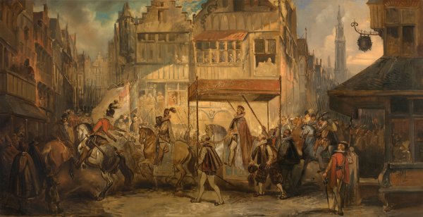 The Joyous Entry of the Duke of Anjou into Antwerp  by Jan August Hendrik Leys - Hand-Painted Oil Painting Reproduction
