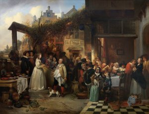 Wedding in Flanders in the Seventeenth Century by Jan August Hendrik Leys Oil Painting