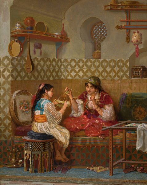 Belgian girls winding wool by Jan Baptist Huysmans - Hand-Painted Oil Painting Reproduction