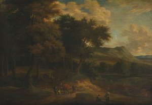 Landscape with staffage at sunset by Jan Baptist Huysmans Oil Painting