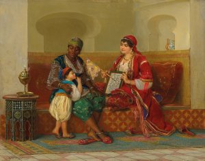 Learning to read by Jan Baptist Huysmans Oil Painting