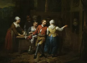 Dancing in front of a tavern by Jan Baptist Lambrechts Oil Painting