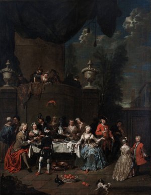 Garden party in front of a castle by Jan Baptist Lambrechts Oil Painting