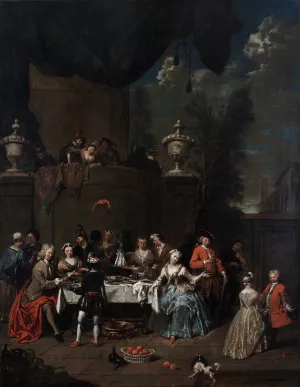 Garden party in front of a castle by Jan Baptist Lambrechts Oil Painting
