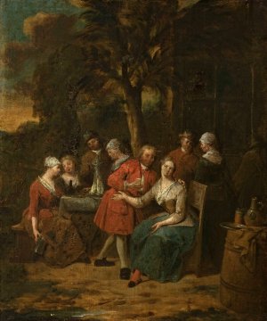 Scene in the garden by Jan Baptist Lambrechts Oil Painting