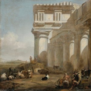 A Roman Temple With Cattle Herders by Jan Baptist Weenix Oil Painting