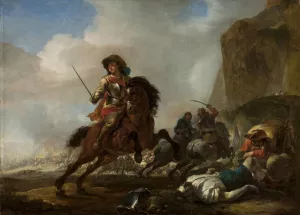 Battle at the foot of the mountain by Jan Baptist Weenix Oil Painting