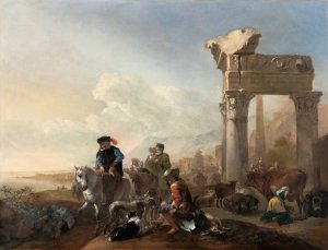 Hunters Near Ruins by Jan Baptist Weenix Oil Painting