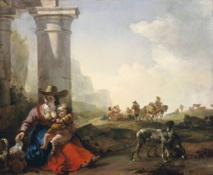 Italian Peasants among Ruins by Jan Baptist Weenix Oil Painting