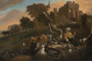 Landscape with Shepherdess by Jan Baptist Weenix Oil Painting