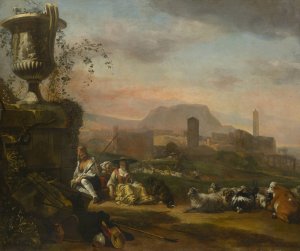 Roman Landscape with Shepherds by Jan Baptist Weenix Oil Painting
