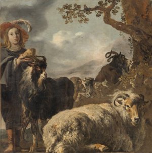 Shepherd Boy With Sheep And Goats by Jan Baptist Weenix Oil Painting