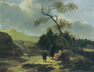 Landschap met jagers en rustende reizigers by Jan Baptist Wolfaerts Oil Painting