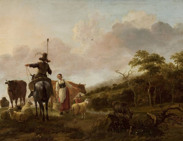 Main Product Photo of Pastoral landscape Painting by Jan Baptist Wolfaerts