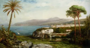 An Italian Costal Landscape by Jan-Baptiste Tetar Van Elven Oil Painting