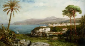 An Italian Costal Landscape Oil painting by Jan-Baptiste Tetar Van Elven