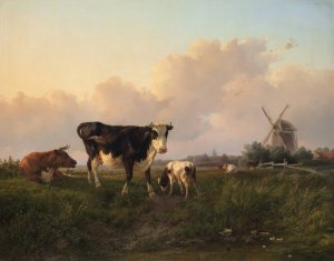 A flat landscape with cattle by Jan Bedijs Tom Oil Painting