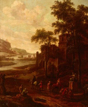 Landscape with a Group of Wanderers by Jan Blom Oil Painting