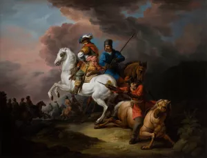 Battle Scene by Jan Bogumil Plersch Oil Painting