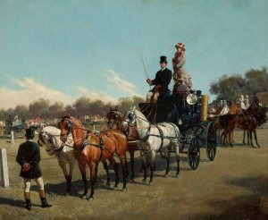 Contest of carriages at the Ujazow Castle square by Jan Bogumil Rosen Oil Painting