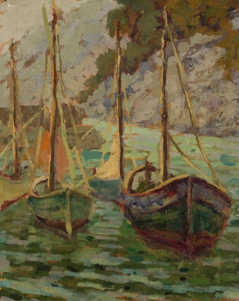 Port in Camogli at dusk  by Jan Bohuszewicz - Hand-Painted Oil Painting Reproduction