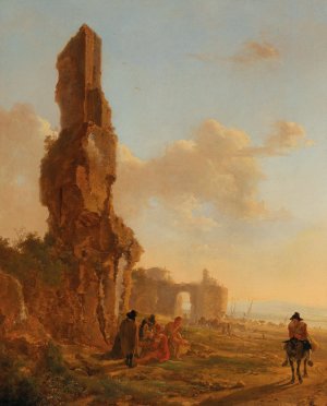An Italianate Landscape With Ruins by Jan Both Oil Painting