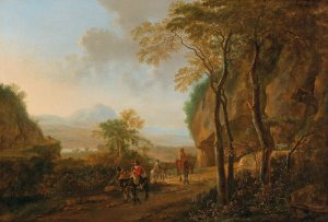 An Italianate landscape with travellers by Jan Both Oil Painting