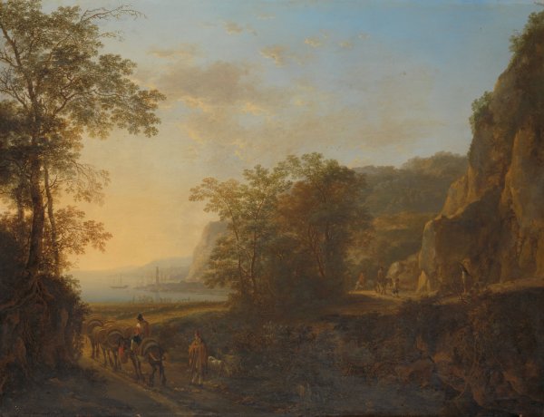 Italian Landscape with a View of a Harbour  by Jan Both - Hand-Painted Oil Painting Reproduction