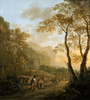 Landscape with Resting Travellers and Oxcart Oil painting by Jan Both