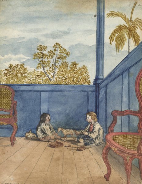 Galerij met zoon Jantje en slavinnetje Bietja  by Jan Brandes - Hand-Painted Oil Painting Reproduction