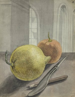 Stilleven met vruchten, mes en potlood by Jan Brandes Oil Painting