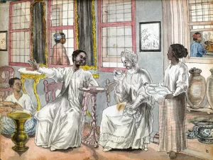 Theevisite in een Europees huis in Batavia by Jan Brandes Oil Painting
