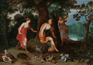 Diana And Her Nymphs Surrounded By The Spoils Of The Hunt by Jan Breughel The Younger Oil Painting