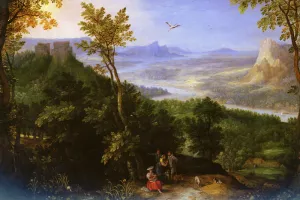 An Extensive Landscape with Figures on a Wooded Path