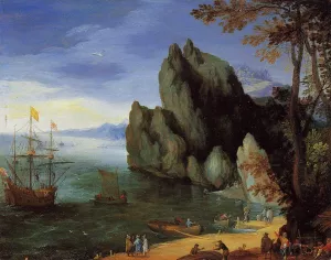 Bay with Ship of War by Jan Bruegel The Elder Oil Painting