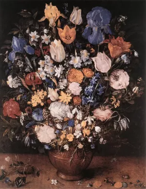 Bouquet in a Clay Vase by Jan Bruegel The Elder Oil Painting