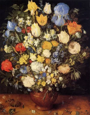 Bouquet of Flowers in a Ceramic Vase by Jan Bruegel The Elder - Oil Painting Reproduction