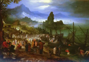 Christ Preaching at The Seaport painting by Jan Bruegel The Elder