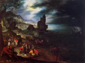 Coastal Landscape with the Sacrifice of Jonas by Jan Bruegel The Elder - Oil Painting Reproduction