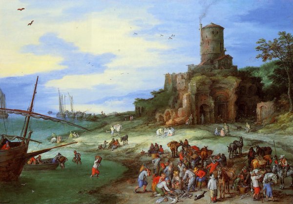 Coastal Landscape with the Tomb of Scipion by Jan Bruegel The Elder - Hand-Painted Oil Painting Reproduction